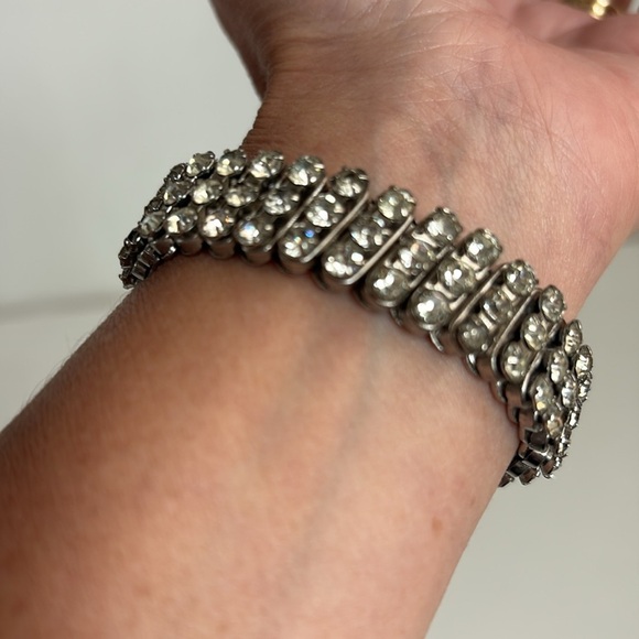 Crystal rhinestone expansion stretch bracelet Hollywood Madonna 80s silver - Picture 7 of 13